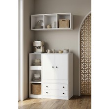 For Woman Ahşap Çok Amaçlı Dolap 2 Kapak 2 Çekmece Açık Raflı Modern Tasarım