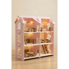 Hedefixtoys Ahşap Oyuncak Ev | Pembe 3 Katlı Montessori Oyuncak Evi | Ahşap Bebek Evi