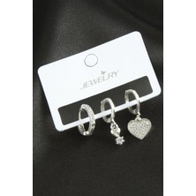 Marsilyan 3 Adet Kalp Zirkon Taşlı Küpe