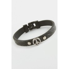 Marsilyan Barış Işareti Kaliteli Suni Deri Bileklik