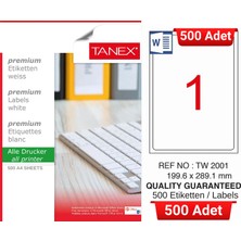 Tanex TW-2001 199,6X289,1 mm Inkjet / Laser A4 Etiket Yetkili Satıcı (500 Adet)