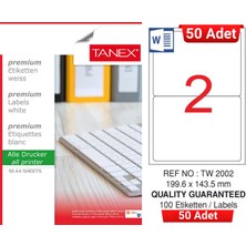 Tanex TW-2002 199,6X143,5 mm Inkjet / Laser A4 Etiket Yetkili Satıcı (50 Adet)