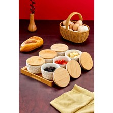 Cooker Palermo 6'lı Porselen Bambu Kapaklı Tepsili Kahvaltılık Seti CKR3931