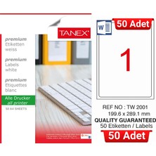 Tanex TW-2001 199,6X289,1 mm Inkjet / Laser A4 Etiket Yetkili Satıcı (50 Adet)