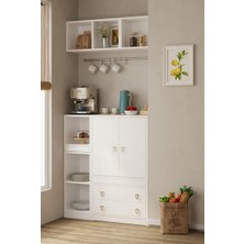 For Woman Ahşap Beyaz Mutfak Konsolu 2 Kapak 2 Çekmece Modern Akıllı Depolama Gold Kulp Detaylı