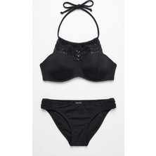 Siyah Makrome Içi Boş Kap Bikini Takım