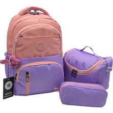 Bevitton Ilk Okul Çantası 3'lü Seti Unisex Çocuk Ilkokul Çantası BVT-8010 Pudra-Lila