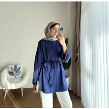 RFK Butik Kadın Dikiş Detaylı Oy.sho Kumaş Yırtmaçlı Tunik - Lacivert