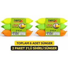 Popüler Sepet Nerox Magic Sihirli Sünger 3'lü 2 Paket Toplam 6 Adet Çok Amaçlı Temizlik Süngeri Mutfak Bulaşık Banyo Temizlik Süngeri