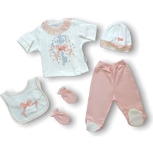 Diji Baby Kanaviçe Nakışlı %100 Cotton Antibakteriyel 5li Zıbın Takımı Hastane Çıkışı