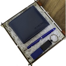 Marsilyan Mavi Cüzdan Kalem ve Deri Mavi Anahtarlık Set