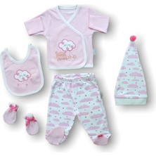 Diji Baby Uykucu Bulut Nakışlı %100 Cotton Antibakteriyel 5li Zıbın Takımı Hastane Çıkışı