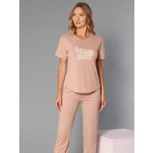Kadın Tişört Pantolon Pijama Takımı Rahat Ev Giyim Uzun Alt Kadın Pijama Takımı Dowry 08-136