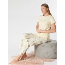 Kadın Tişört Pantolon Pijama Takımı Rahat Ev Giyim Uzun Alt Kadın Pijama Takımı Dowry 08-135