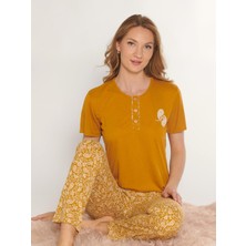 Kadın Tişört Pantolon Pijama Takımı Rahat Ev Giyim Uzun Alt Kadın Pijama Takımı Dowry 08-133