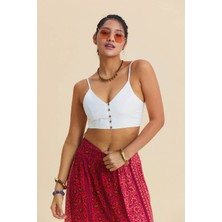 Los Banditos Ince Askılı Düğme Detaylı Crop Bluz
