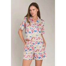 Lovely Things Annabell Saten Kısa Kol Gömlek Pijama Üstü - Çok Renkli