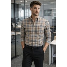 Tarz Cool Erkek Ekose Slim Fit Gömlek Uzun Kollu Pamuklu Günlük & Casual Şık Gömlek