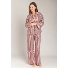 Lovely Things Suzıe Poplin Çizgili 3/4 Kol Gömlek Pijama Üstü - Acı Kahve