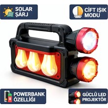 Mustran Güneş Enerjili Powerbankli Şarjlı Güçlü Işıldak Sos 3 Işık Modlu Avcılık Kamp Outdoor Lambası