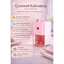 Deli H515-PK Çevirmeli Kalemtıraş – Geniş Hazneli, Dayanıklı Çelik Bıçaklı Masaüstü Kalemtraş (Pembe)