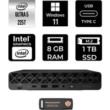 HP Elitedesk 8 Mini G1I Aı Core Ultra 5 225 8GB RAM 1TB SSD Win11 Home 998V3ETPN338 Mini PC + Per4 USB