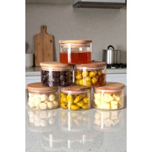 Denia Home | Borelia | 6'lı Cam Kahvaltılık Seti & Saklama Kabı - Sızdırmaz Silikonlu Bambu Kapak