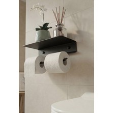 Zift Unique Mat Siyah Çiftli Tuvalet Kağıdı Askısı - Raflı 304 Paslanmaz - Yapışkanlı Çift Montaj Banyo Askı