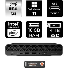 HP Elitedesk 8 Mini G1I Aı Core Ultra 5 225 16GB RAM 4TB SSD Win11 Pro 998V3ETPN380 Mini PC + Per4 USB