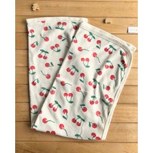 Berço 🍒naturel Kirazlı Pamuklu 80X90 cm Tek Kat Penye Bebek Battaniye