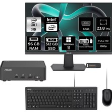 Asus Nuc 15 Pro Slim Intel Core 7 240H 96GB 512GB SSD 23.8" Fhd Monitör W11H Mini Masaüstü Bilgisayar & Per4 USB Bellek RNUC15CRKC700002P477