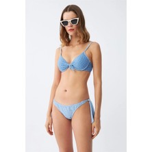 Marsilyan Kadın Yandan Bağlamalı Yarım Destekli Fiyonklu Alt Üst Bikini Takım Buz Mavisi