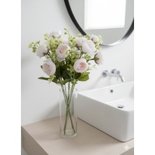 Bakburaya Yapay Çiçekçilik Yapay Beyaz Fındık Şakayık Gülü 45 cm Ev Vazo Dekor Süsü