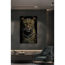BG Design Lüks Dekoratif Cam Tablo Kristal Kolyeli Leopar Desenli Modern Duvar Sanatı