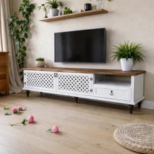 Boz Yapı Dekorasyon Woodünit %100 Doğal Ahşap Tv Ünitesi Beyaz