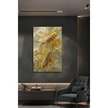 BG Design Lüks Altın Koi Balığı Mücevherli Feng Shui Cam Tablo Zenginlik ve Şans Temalı Duvar Sanatı