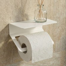 Zift Unique Paslanmaz Çelik Tuvalet Kağıdı Askısı-Beyaz Raflı ve Yapışkanlı Tuvalet Kağıdı Wc Kağıt Asacağı