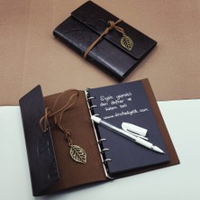 Marsilyan Beyaz Jel Kalem ve Siyah Yapraklı Deri Hatıra Defteri