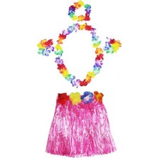 Marsilyan Pembe Hawaii Seti - Kolye, Etek, Taç ve Bileklik