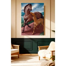 Mushen Studio Anne Tay ve Yavrusu Atlar Vintage Kanvas Tablo Solvent Baskı Hayvan Sanatı Duvar