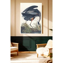 Mushen Studio Büyük Mavi Balıkçıl Kuşu Vintage Kanvas Tablo Solvent Baskı Doğa Sanatı Duvar Dekoru