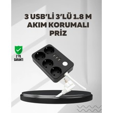 Marsilyan 4.1A Hızlı Şarjlı Akım Korumalı 4 Priz ve 3 USB Çıkışlı Priz