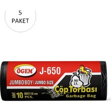 Marsilyan J-650 Jumbo Boy Çöp Torbası 80 x 110 cm 10 Lu Rulo x 5 Paket = 50 Adet (Siyah)