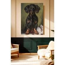 Mushen Studio Siyah Dachshund Köpek Portresi Vintage Kanvas Tablo Solvent Baskı Hayvan Sanatı Duvar