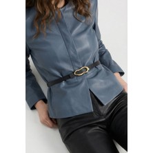 Milleniva Soyut Elips Gold Tokalı Siyah Kadın Bel Kemeri