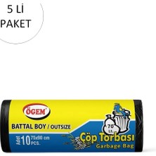 Marsilyan Battal Boy Çöp Torbası 75 x 90 cm 10 Lu Rulo x 5 Paket = 50 Adet (Siyah)
