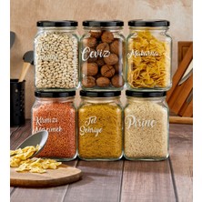 6'lı 1600ML Cam Bakliyat Kavanozu Metal Kapaklı 21 Adet Şeffaf  Bakliyat Etiketli Saklama Kabı
