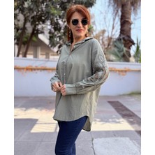 Deniz Ege Italyan Reglan Kol Işlemeli Gömlek Haki