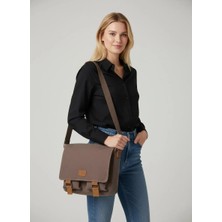 QUB CLUB Unisex Kanvas Kahve  Siyah Su Geçirmez Postacı Iş Okul Evrak Laptop Notebook Çantası (El Çantası Hediyeli)
