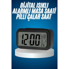 Marsilyan Işıklı Dereceli Masa Ofis Saati Alarmlı Termometre Takvim Çalar Saat